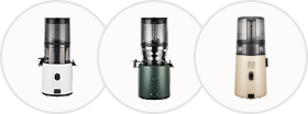 Drei Slow Juicer der Pure Line nebeneinander: H330P, H320N und H70ST